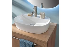 NORBE | Lavabo da appoggio in Ceramica | Lavandino in appoggio | Lavandino Ovale | Finitura Bianco Lucido | (Bianco, 50 Cm)