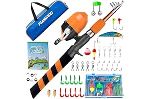 PLUSINNO Bastone da pesca per bambini, canna da pesca telescopica portatile e mulinello Combo Kit - con scatola per mulinello da pesca Spincast per ragazzi, ragazze, giovani