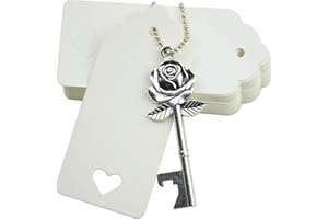 Makhry 52pcs Rosa a Forma di Fiore Apribottiglie Chiave Vintage Bomboniere per Ospiti Set Regalo Souvenir con Scorta Grazie Tag e Portachiavi (Antico Argento)