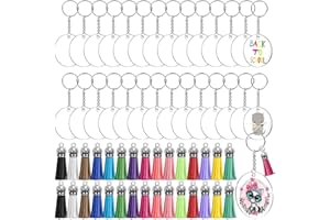 Audab Acryl-Schlüsselanhänger-Rohlinge, 120 transparente Schlüsselanhänger für Vinyl-Set, inklusive 30 Acryl-Rohlinge, 30 Schlüsselanhänger-Quasten, 30 Schlüsselanhänger-Ringe und 30 Biegeringe für