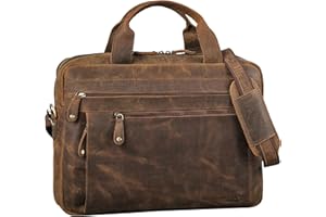 ROYALZ Moderne Vintage Umhängetasche Herren Leder groß Boston - ideal als 14-15,6 Zoll Laptoptasche Aktentasche mit Laptopfach Ledertasche Schultertasche Echtleder;Farbe:Roma Cognac Braun