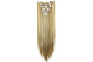 CAISHA by PRETTYSHOP XXL 60cm Extensiones Rectas Con Clip Postizo Sintético Resistente Al calor Pelo Largo 8 Uds Rubia Mezclar CES14