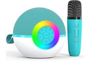 HEROANGE Karaoke Machine for Kids Adults, Toys with wireless microphone Mini Portable Bluetooth Speaker with 5 Voice Changing Effects & LED Light, Christmas Birthday Gifts for 4-12 Girls Boys (Green-1 Mic)