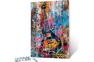TUCOCOO Peinture sur toile graffiti par numéro pour guitare électrique Banksy colorée avec pinceaux - Peinture acrylique par numéros pour adultes et enfants débutants - 40,6 x 50,8 cm (sans cadre)