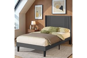 Blishom Letto imbottito 120 x 200 cm, con testiera e rete a doghe, robusto letto in tessuto per ragazzi e camere degli ospiti, struttura imbottita ，Grigio scuro