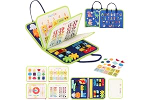 KEEHOM Busy Board Jouets Montessori, Jeux Éducatif Chiffres Planche Montessori Détachable, Alphabet Couleurs Formes Horloge Motricité Fine Compétences Bricolage, Jouet pour Enfants 2 3 4 5 6 Ans (Bleu)