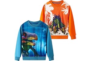 SOIBEEN Boys Sweatshirt Adorable Kids Pullover 2-Pack Top Shirt Jumper Crew-neck Long Sleeve Casual Clothes Spring Fall Cotton Hoddie 1-10 Years