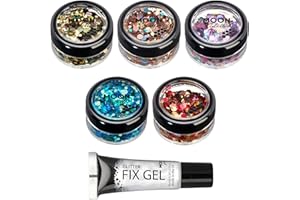 Mystiker gruboziarnisty brokat firmy Moon Glitter – 100% kosmetyczny brokat do twarzy, ciała, paznokci, włosów i ust, 3 g – zestaw 5 kolorów