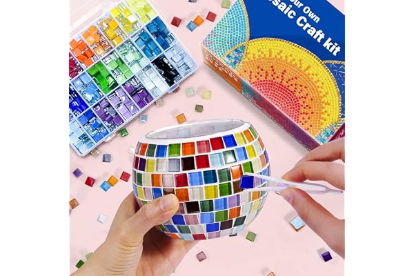 ONE TO FOUR Kit créatif de porte-bougie en mosaïque de verre, loisirs créatifs pour enfants et adultes, bougeoir DIY pour décoration de la maison, kit créatif enfant, cadeau fille 7, 8, 9, 10 ans