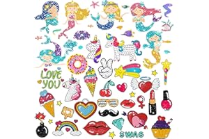 MEIEST 42 PCS Diamond Painting Stickers Kit for Kids, Mermaid Unicorn Gem Mosaic Stickers Paint by Numbers Set,DIY Creative Handmade Art and Craft Gifts