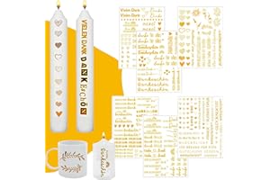Jadeunm Kerzentattoo Danke,6 Stück Danke Kerzen Tattoofolie, A5 Glitzer Gold Danke Kerzen Tattoo Kerzentattoo Wassertransferdruck,Kerzen Aufkleber,Kerzenfolie Dankeschön für Kerze Tasse DIY Geschenk