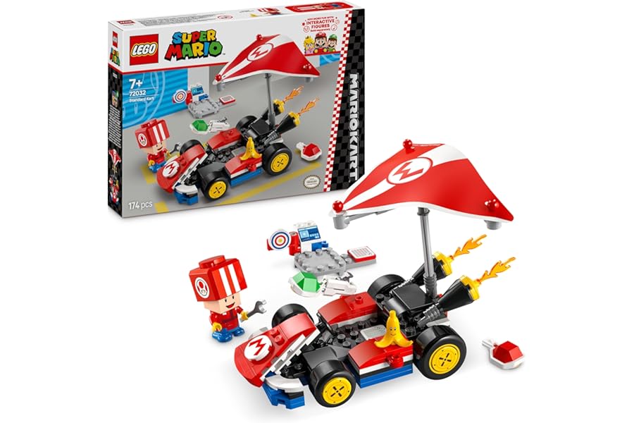 LEGO Super Mario: Mario Kart – Standard Kart, Car Toy Set for Kids, Includes a Toad Character Figure for Independent Play, Creative Birthday Gift for 7 Plus Year Old Boys, Girls and Gamers 72032
