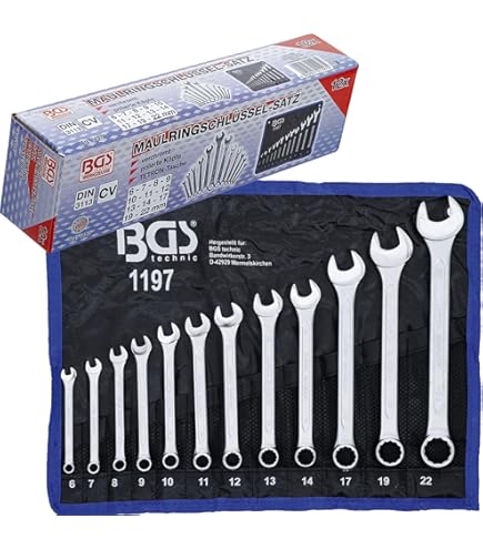 FAMEX 10355-15 Jeu de 15 clés mixtes à fourche et à œil avec support pour outils 15, 16, 18 mm