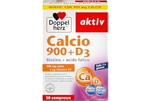Calcio 900mg e Vitamina D3-30 compresse - Integratore ad alto Dosaggio con Biotina e Acido Folico - per il mantenimento delle ossa - Doppelherz (CALCIO 900 mg NUOVO)