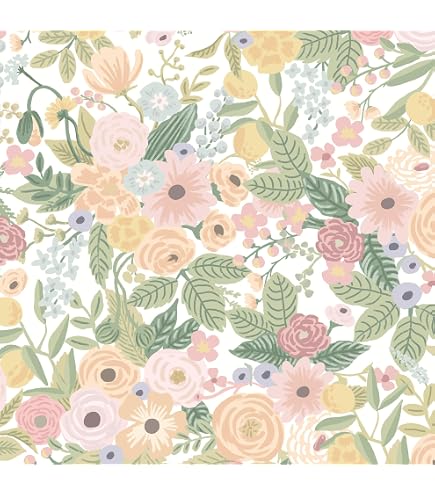 NuWallpaper Peachy Keen Pink Peel & Stick Wallpaper – Vintage Floral Watercolor Design