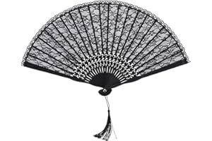 MOUMOUTEN Handfächer, Hochzeitsdeko,Doppelschicht Vintage Hand Klapplüfter Holz Geschnitzten Bambus Handheld Fächer mit Quaste für Wanddekoration und Geschenke (Schwarze Spitze)
