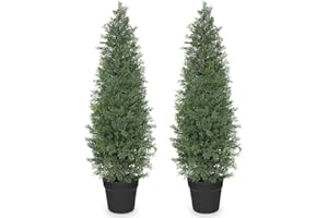Hollyone 2PCS UV Resistant Artificial Cypress Trees, 3FT Fake Topiary Trees with Detachable Trunks, Decorative Faux Topiaries for Indoor&Outdoor Home Decor Garden Balcony Patio Entryway (90CM)