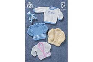 King Cole Knitting Pattern 2909 : Baby/Toddler DK Cardigans and Sweaters (14-24in) White