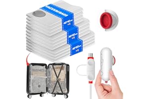 Vacbird Vacuum Storage Bags with Electric Pumps, 12-Pack Vacuum Bags for Clothes Travel, Reusable, Suitable for Clothing storage, Travel, Luggage and Suitcase Storage