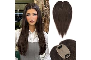 RUWISS Topper Capelli Umani per Donne Estensioni Capelli Umani Senza Frange Parrucche per Capelli Diradati 7.5 * 13CM Base Seta 100% Capelli Umani Veri Clip in Topper 30CM 29g（Marrone Scuro）