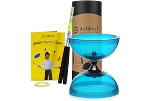 Diabolo Freizeitsport Kit de jonglerie Pro avec diabolo à roulement à billes (turquoise transparent), baguettes en aluminium, cordon de rechange (160 cm) et instructions imprimées (français non