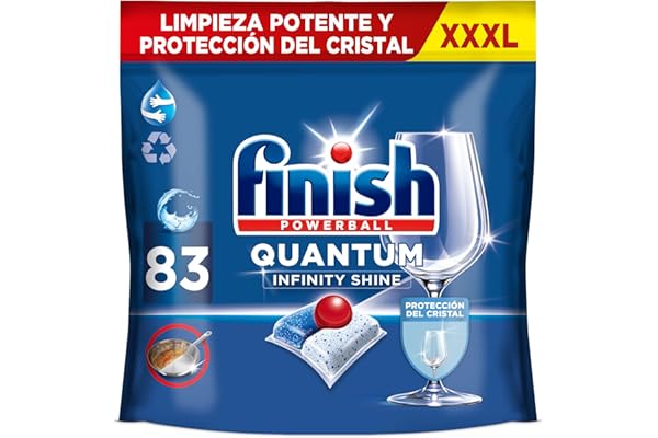 Finish Powerball Quantum Infinity Shine Pastillas para el Lavavajillas, limpieza potente y protección del cristal, 83 pastillas