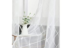 Topfinel Cortinas Salon Translucidas 240 Largo Visillos Blancos 2 Piezas 140x240 Cortinas Bordadas para La Habitacion De Juvenil Y Nino Visillo con Anillos para Dormitorios y la Sala de Estar