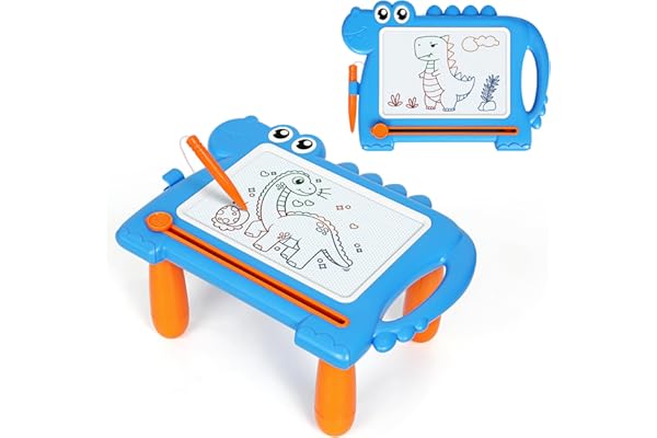 AiTuiTui Ardoise Magique Dinosaure Pieds Amovibles pour Enfants, Tableau Magnétique Éducative Bébé 1 2 3 Ans, Jouet Créatif d’Écriture Filles Garçons, Jouet de Voyage Cadeau Anniversaire Noël, Bleu