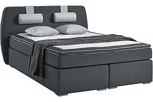 Atlantic Home Collection Boxspringbett REX, 140 x 200 cm, inklusive Topper (Härtegrad H2) und Nackenkissen, dunkelgrau