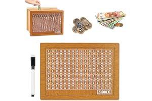 AOMAIGAD Salvadanaio in Legno per Bambini con Obiettivo di Risparmio e Numeri da Spuntare, Contatore per Sviluppare Abitudine al Risparmio - 5000€