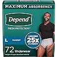 Depend Fresh Protection Adult Incontinence Underwear for Men (Formerly Depend Fit-Flex), Disposable, Maximum, Large, Grey, 72 Count, Packaging May Vary
