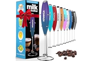 Powerlix Espumador de Leche Eléctrico de Mano - Batidora de Espuma Potente 19000 rpm con Soporte de Acero Inoxidable, Ideal para Café, Capuchino y Chocolate Caliente