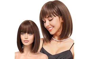 WOKESTAR Brown Bob Wigs for Women Synthetic Wig with Fringe