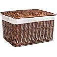 Arthur Cameron Large Wicker Storage Basket Natural Hamper Box (Large, Distilled Brown)