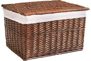 Arthur Cameron - Panier en osier doublé avec couvercle amovible et doublure - Parfait pour la salle de bain, le salon ou la chambre à coucher - Panier de rangement avec couvercle, grande boîte de