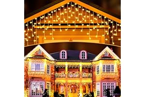 ‎ELEGEAR Elegear Kurtyna Świetlna Zewnętrzna 10M 400 Led, Zewnętrzne Świąteczne Światła Kaskadowe 8 Trybów Z Pamięcią Wodoodporne Ip44 Rozszerzalne Światła Kurtynowe Na Boże Narodzenie Balkon Okno, Ciepła biel