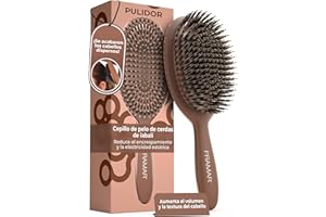 FRAMAR Cepillo Cerdas Jabali Pelo Fino - Cepillo Cerdas Naturales, Cepillo de Pelo Antirotura y Antitirones para Cabello Fino, Ideal Para Añadir Brillo o Volumen, Boar Hair Brush - Chocolate