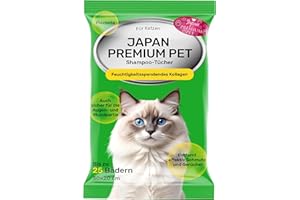 Japan Premium Pet Katzenshampoo Handtuch | Reinigungstücher, die wie Trockenshampoo für Katzen wirken | Reinigen & desodorieren mit unserem Katzenhandtuch mit Kollagen & Plazenta| 25 St | (20 x 30 cm)