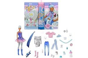 MATTEL Barbie Color Reveal Advent Calendar, 25 Surprises Include Color Reveal Barbie Doll, 1 Color Reveal Pet, Clothes, Accessories , Gift for Kids 3 Years Old & Up, HBT74