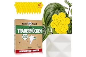 Super Ninja Trauermücken Bekämpfen - 60er Pack, hochwirksame Gelbtafeln für den Innenbereich, gelbe Klebefalle für Pflanzen, ungiftig und umweltfreundlich, gelbsticker 3 Monate verwendbar