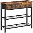 HOOBRO Console Table, Slim Console Table with 2 Non-woven Drawers, Hallway Table with Storage, Slim Sofa Table for Small Spaces, Living Room, Entryway, Kitchen, Rustic Brown and Black EBF72XG01