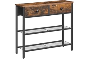 HOOBRO Mesa Consola, 75 cm Mesa de Pasillo con 2 Cajones de Tela, Aparador de Entrada, de Sofá, Entrada, Salón, Pasillo, Estilo Industrial, Marrón Vintage y Negro EBF72XG01