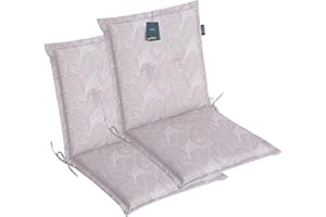 ‎LILENO HOME LILENO HOME Gartenstuhl Auflagen als [2er Set - Niedriglehner] in Blätter Grau - Bequeme Liegen als Sitzauflagen für Gartenmöbel - Stuhlkissen für Gartenstühle und Klappstühle