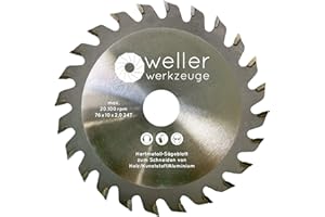 WELLERWERKZEUGE Lama professionale HM, 76 x 10 mm, 24 denti, per legno, plastica, alluminio, adatta per sega circolare a batteria, 12 V, 10,8 V