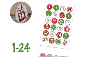 TK GRUPPE TIMO KLINGLER Calendrier de l'Avent Calendrier de l'Avent Stickers de Noël Étiquettes Autocollantes Numéros Boutons 1-24 Autocollants à Faire soi-même (Edition 3)