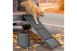 Papettly Dog Car Ramp 158 * 44CM - Folding Dog Ramp for Cars with Anti-Slip Rug Surface, Portable Pet Stair Ramp with Wide & Long Dog Steps for Large Dogs Up to 250LBS/113KG Get Into Car, SUV & Truck