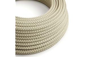 CREATIVE CABLES Fil Électrique Rond Gaine De Coton De Couleur Losange Vert Thym Et Lin Naturel RD62-5 Mètres, 2x0.75