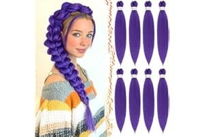 BARSDAR Pre-estirado Braiding Hair, 66cm 8 Packs Púrpura Braid Extensiones Largo Easy Trenzas Extension de Pelo Yaik Texture Recto Fibra Sintética Crochet Trenzas Extensiones Kpop Disfraz