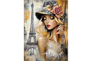 CEOVR Eiffel Diamond Painting Adulte,​Peinture Diamant Adulte,5D DIY Diamond Art Kit Complet,Belles Femmes,30x40cm