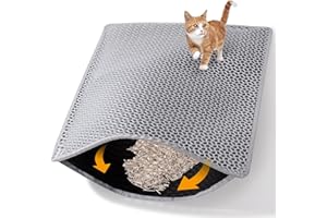 ONDWARE Cat Litter Mat, 61×76 cm Double Layer Litter Box Mat, Waterproof Cat Mat for Litter Box(Gray)